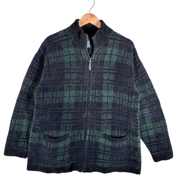 LAUREN RALPH LAUREN Vintage Exclusive Hand Knit Plaid Zip-Up Sweater Jacket - Picture 1 of 10